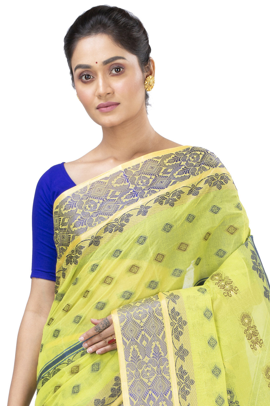 Olive Green Pure Cotton Ghusoon Tant Saree (946)